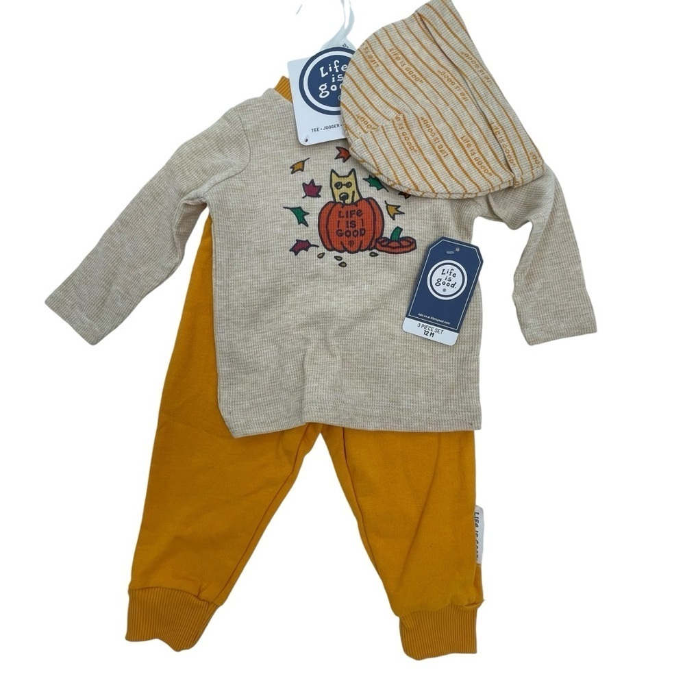 Life is Good Baby Size 12 Month 3 piece set Fall Pumpkin outfit NWT